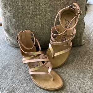 Blowfish Malibu Champagne Zip Back Ankle Strappy Thong Bungalow Gladiator Sandal